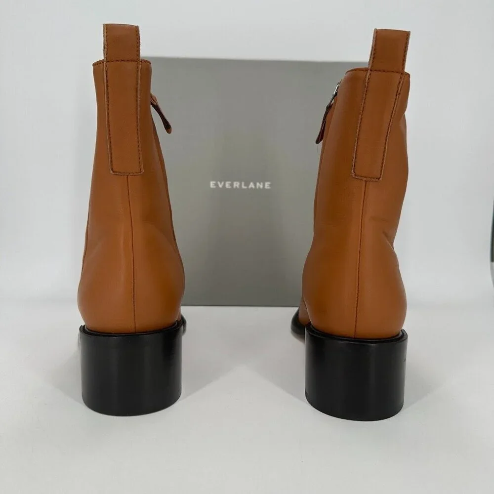 Everlane The City Boot Desert Tan Leather 10.5 Women's Side Zip Block Heel Ankle